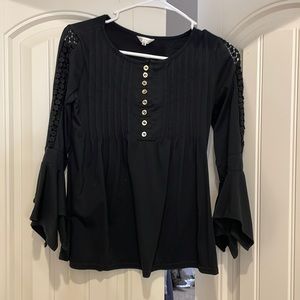 Black Crocheted Sleeve Top